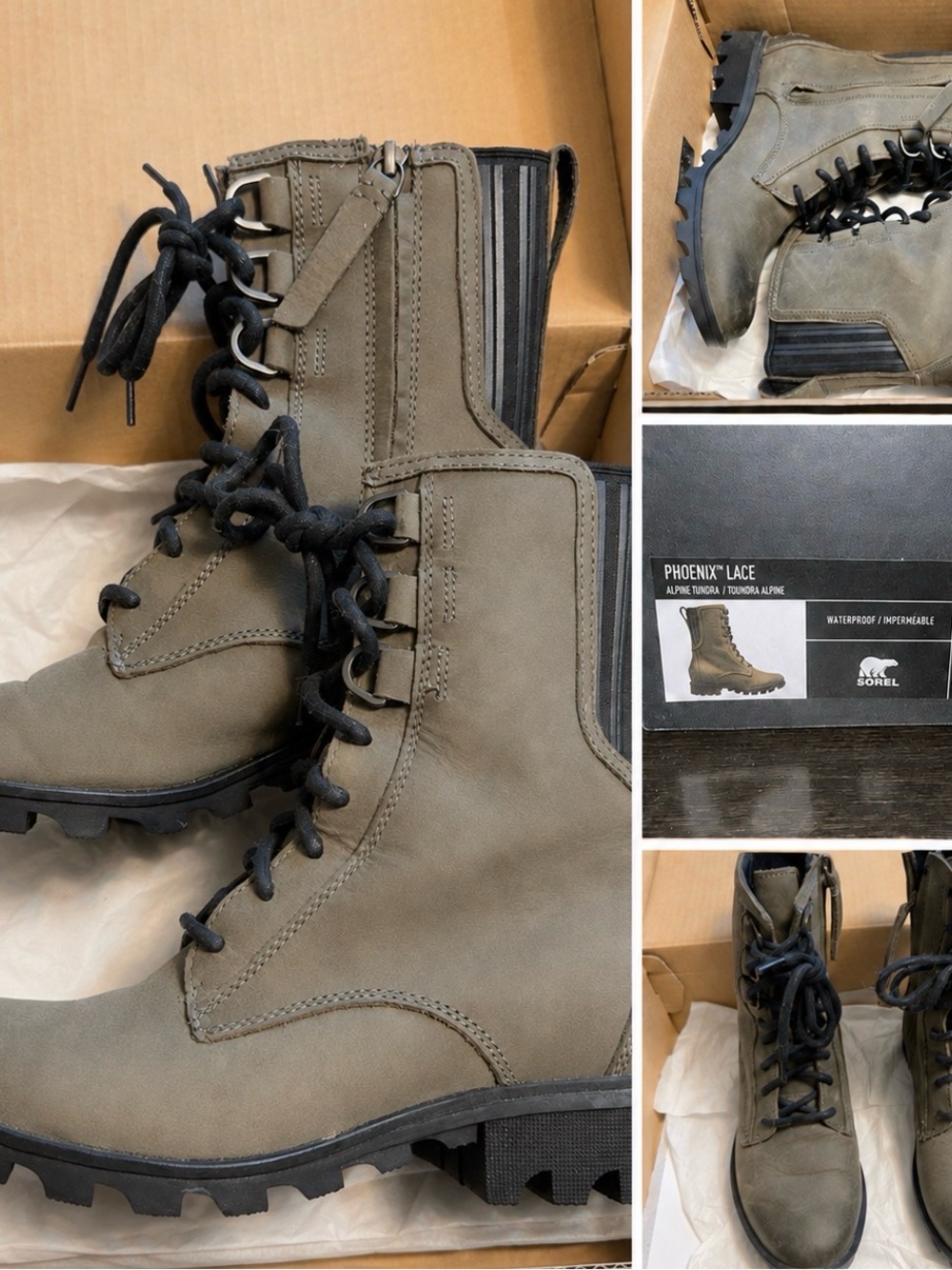 SOREL Phoenix Lace Waterproof Boots Women’s 7.5 Alpine Tundra